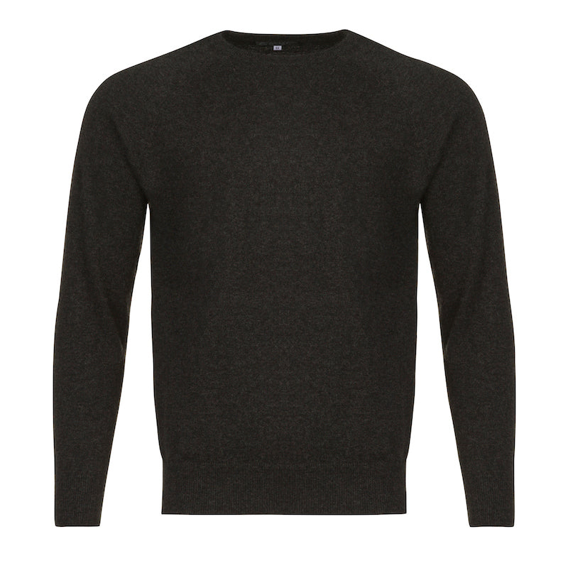 Men’s Charcoal Grey 100% Pure Cashmere Crew Neck with Ribbed Collar, Hem and Cuffs by Sweater Kenmare Cashmere