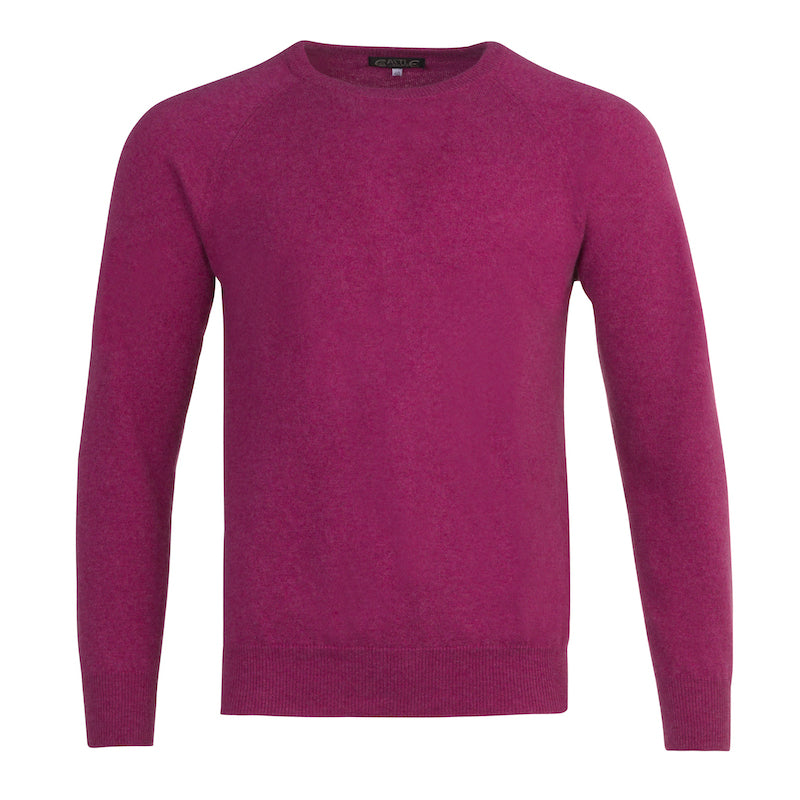 Men’s Loganberry 100% Pure Cashmere Crew Neck with Ribbed Collar, Hem and Cuffs by Sweater Kenmare Cashmere