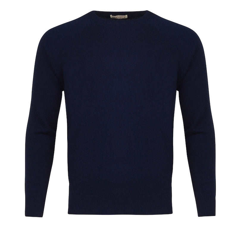 Men’s Navy 100% Pure Cashmere Crew Neck with Ribbed Collar, Hem and Cuffs by Sweater Kenmare Cashmere