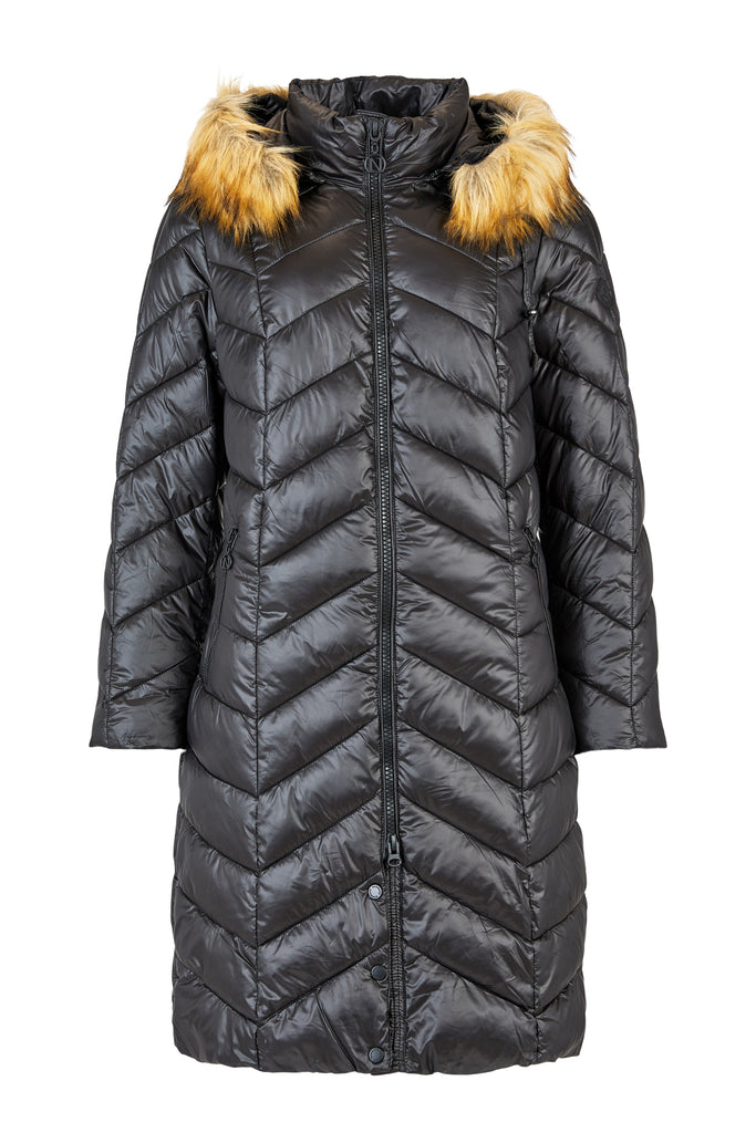 NORMANN Black Padded Coat with Fur Hood